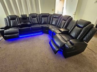 Black Power Recliner Sectional Sofa with LED and cup holder