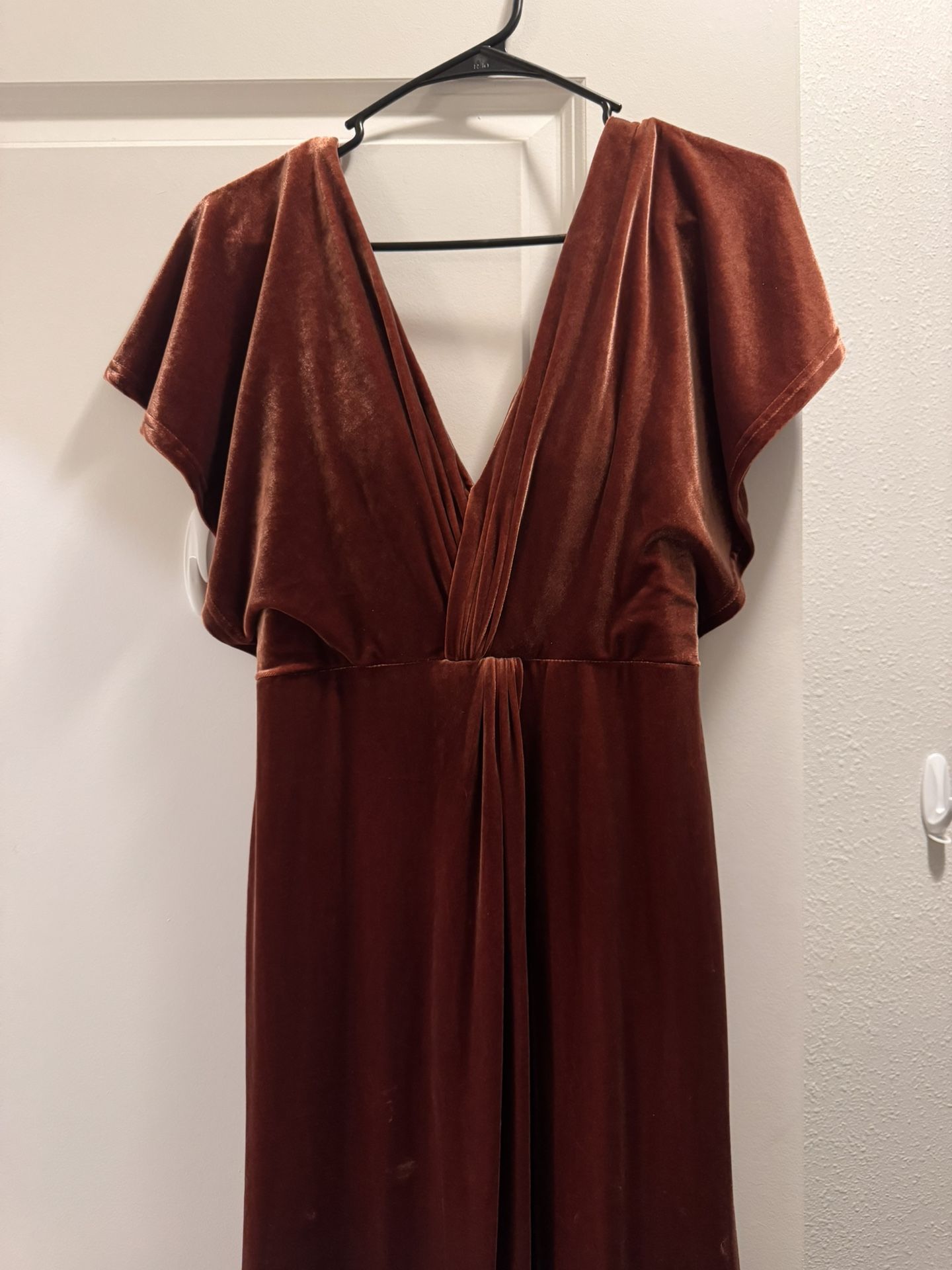 Revelry Gwen Terracotta Velvet Bridesmaids Dress