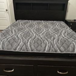 Ashley King size furniture bed frame (No mattress), Strong and big dresser table with mirror