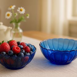 Hazel Atlas 1930s Newport Hairpin Cobalt Blue Berry Bowls Of 2, 5.5x2”