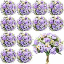 Tigeen 12 Bundles Peonies Artificial Flowers Faux Roses Silk Flowers Hydrangea Artificial Bouquet for Wedding Table Centerpiece Floral Vase Home Offic