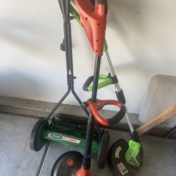 Lawn Push Reel Mower And Two Grass Trimmer