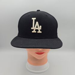 New Era 59Fifty Fitted Los Angeles Dodgers Black Hat Size 7 3/8