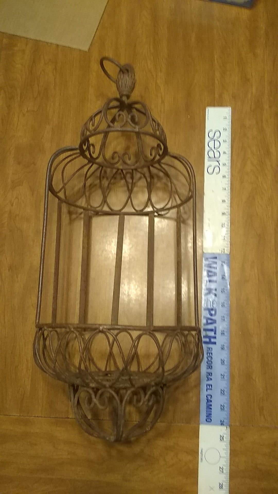 Vintage Hanging Plant Cage 10 x 24in Beautiful Patina