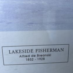 LAKESIDE FISHERMAN PICTURE MOUNTAIN SCENE ALFRED BREANSKI FRAMED