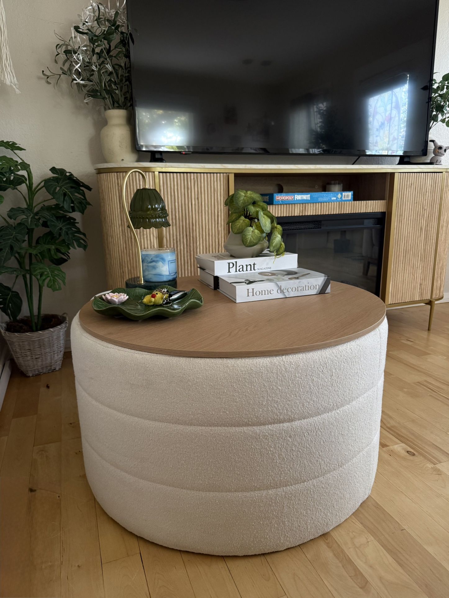 Tray Top Upholstered Storage Ottoman Cream/White Coffee Table