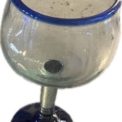 Two (2) Vintage Hand Blown Glass - Blue Rum Margarita Goblet