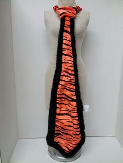 20 inch long caveman necktie Flintstones style orange and black tiger print Halloween costume plus