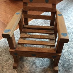 Adorable ! Little Wooden Rocker Chair For Dolls , Stuffed Animals Or Decor !!!!