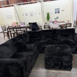 4-pc Sectional Sofa With Ottoman Fur-Like Jumbo Corduroy 