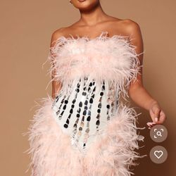 Feather embellished Mini Dress