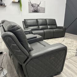 Grey Recliner Couch Set - Free Delivery 