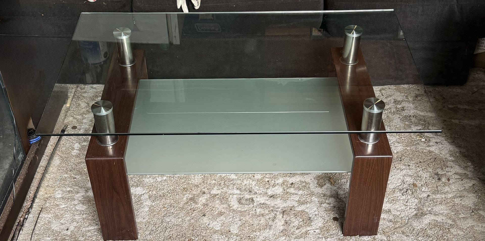 Rectangle Glass Table with Metal Legs for Living Room - 39" x 23.5" x 17.5"