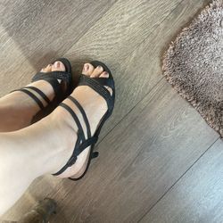 Sandalias  Metaphor Color Negro Size 7  Y Medio Con Piedritas Negras 