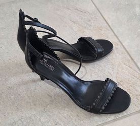 Michael Kors Black Leather Kitten Heel Sandals