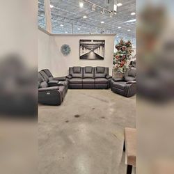 3 Pieces breathable air leather manual recliners sofa set