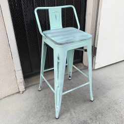 New in Box $20 (Light Blue) Metal Wooden Bar Stools w/ Backrest  26” Seat Height for Kitchen Counter Top Barstool 