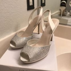 Ivory Sling Back Crystal Embellished Peep Toe -Size 8