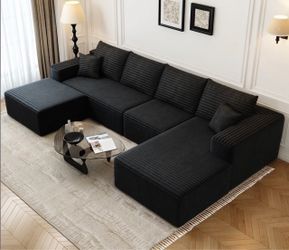 135.4” Mercer41 Simonsen Cloud Modular Sectional + Ottoman – Like New