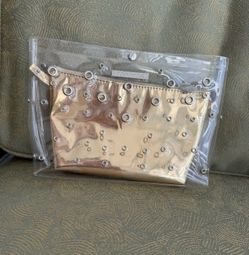 Paco Rabanne gold & rivets vinyl clutch bag Clear vinyl clutch with silver rivets with a gold zippered pouch that can be removed. This would make a gr