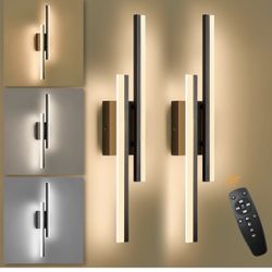 LED Wall Sconce Set of 2 Black Remote Modern LED Vanity Lights Set of 2 Indoor Wall Light Fixtures for Living Room, Dimmable Wall Sconce for Bedside B