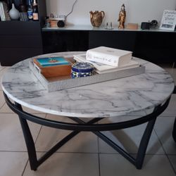 Marble-like and Black Metal Table