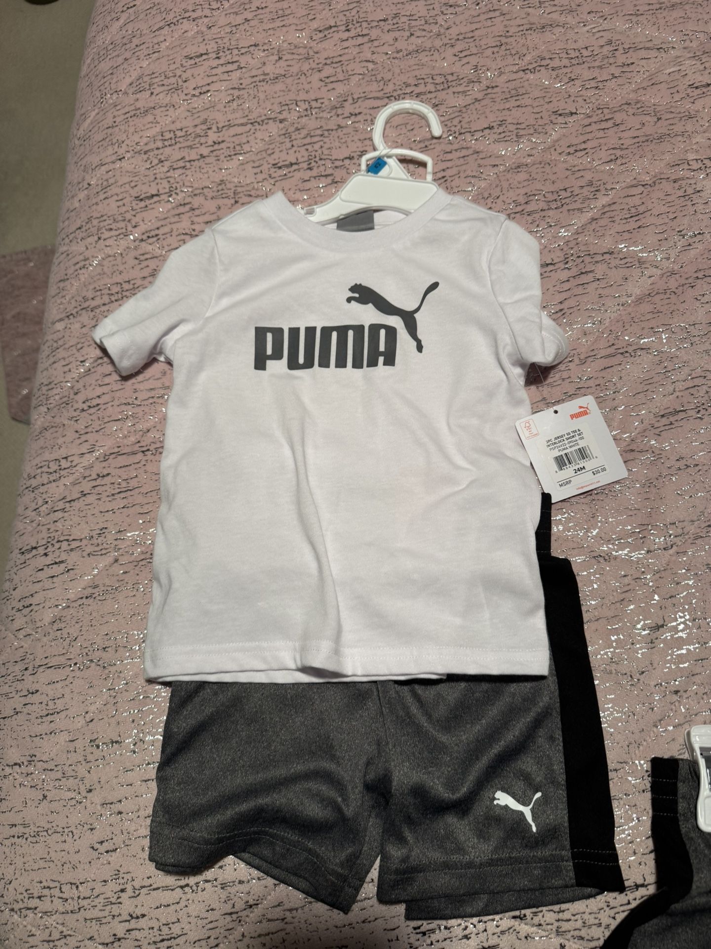 2 Pc Puma Jersey Ss Tee And Interlock Short Set White Grey