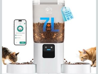 Frienhund Automatic Cat Feeder 2 Cats with Slow Feed: Dual Automatic Dog Feeder with 5G WiFi, Cat Food Dispenser with APP Control for Multiple Pets, D