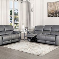 Dark Gray Leather Match Recliner Sofa And Love Seat