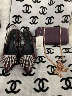Brand new sling back shoe with clutch purse set