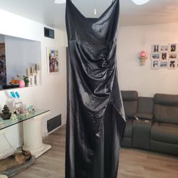 Silky Black Long Dress With Slit