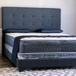 Brand New King Size Dark Grey Linen Bed Frame With New Mattress/Fast Delivery 