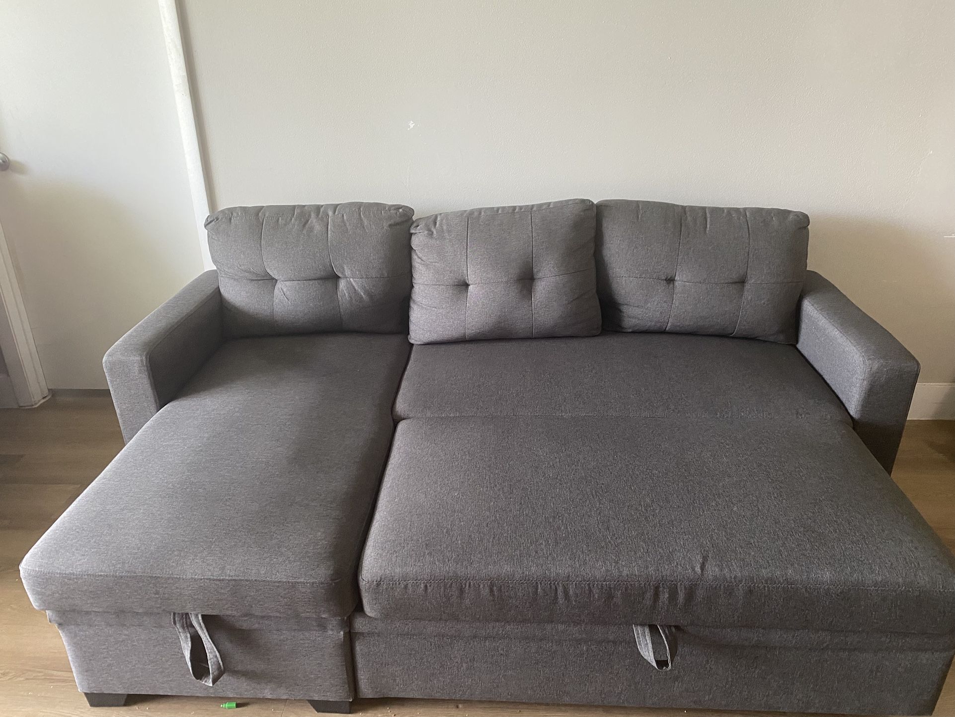 Devion Furniture Polyester Fabric Reversible Sleeper Sectional Sofa - Light Gray