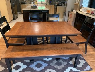 Amish Dining Table Chairs And Bench 
