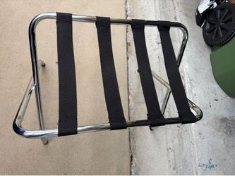 Folding Luggage Rack – Chrome Frame with Black Straps – Excellent Condition