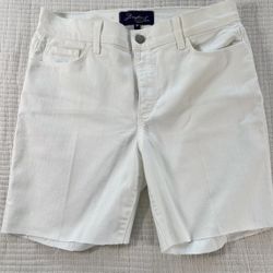 NYDJ Womens White Cut Off Denim Jean Shorts Lift Tuck Stretch Size 8P Comfort   Measurements approximately: Rise 10.25 Inseam 6.5 Waist 31   Good used