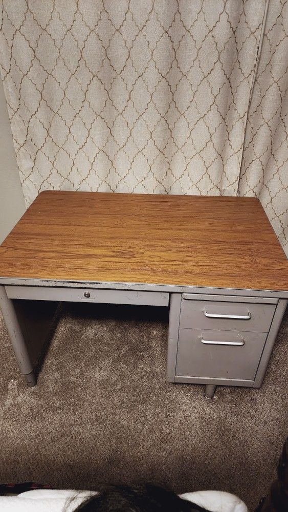 Steelcase Vintage Tanker Desk With Wood Top