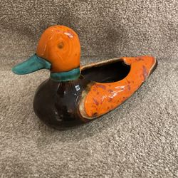 Antique Ceramic Colorful Mallard Planter 