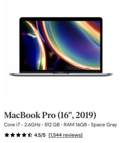 2019 Mac Book Pro 16 Inches 16 Ram 512 GBs 