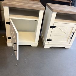 It’s in the box not assembled/Farmhouse Nightstand Set of 2 , Rustic Beside Table with Barn Door and Open Shelf for Living Room Bedroom Office , White