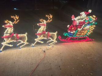 Lighted Santa Sleigh and Reindeer Outdoor Decoration