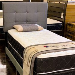 Twin Linen Bed Plus Twin Plush Mattress (Free Delivery )