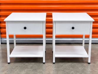 Set of 2 White Nightstands 1 Drawer End Tables Bedside Tables Open Shelf 22"