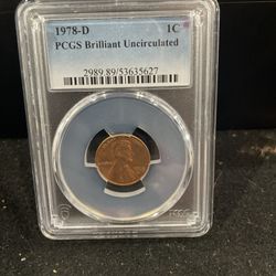 1978 D Brilliant Uncirculated Lincoln Penny Graded By PGCS 4-10