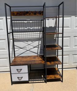 Rustic Industrial Baker's Rack with Shelves and Drawers