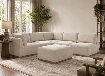 Henredon Murphy Fabric 6-Piece Modular Sectional with Ottoman – Beige – Like New With Tags