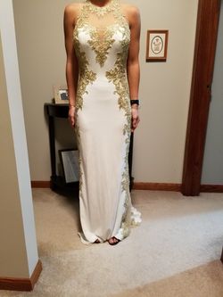 Gold and white formal prom dress