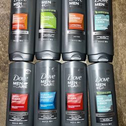 8 Mixed Dove Men Care Men Body Wash, 18oz Each