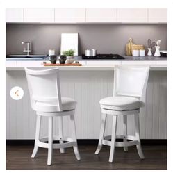 Woodgrove 25 in. Counter Height White Wood Swiv Bar Stools with White leatherette Seat and Backrest (Set of 2) by CorLiving