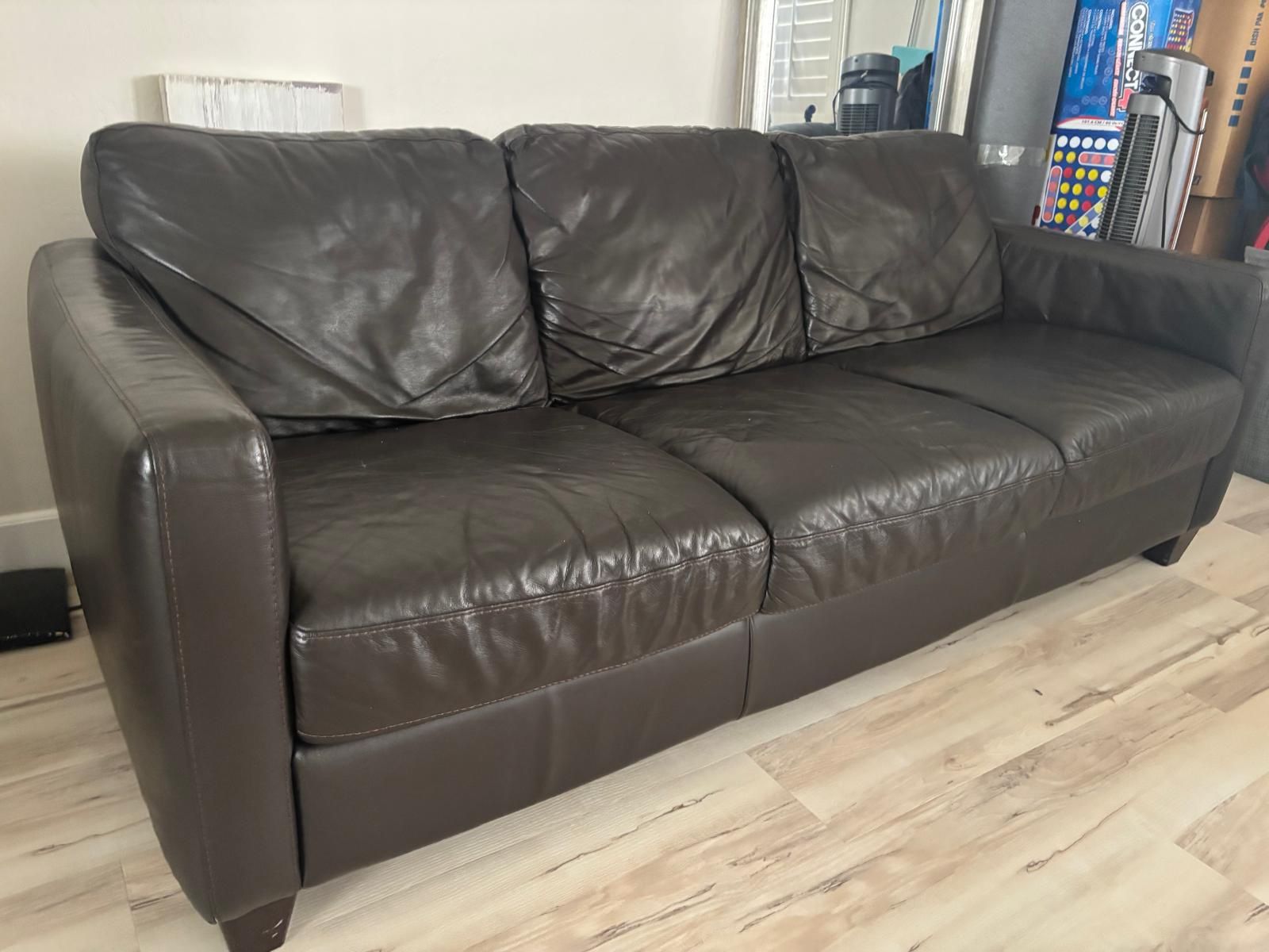 MUST GO - Brown Leather Sofa